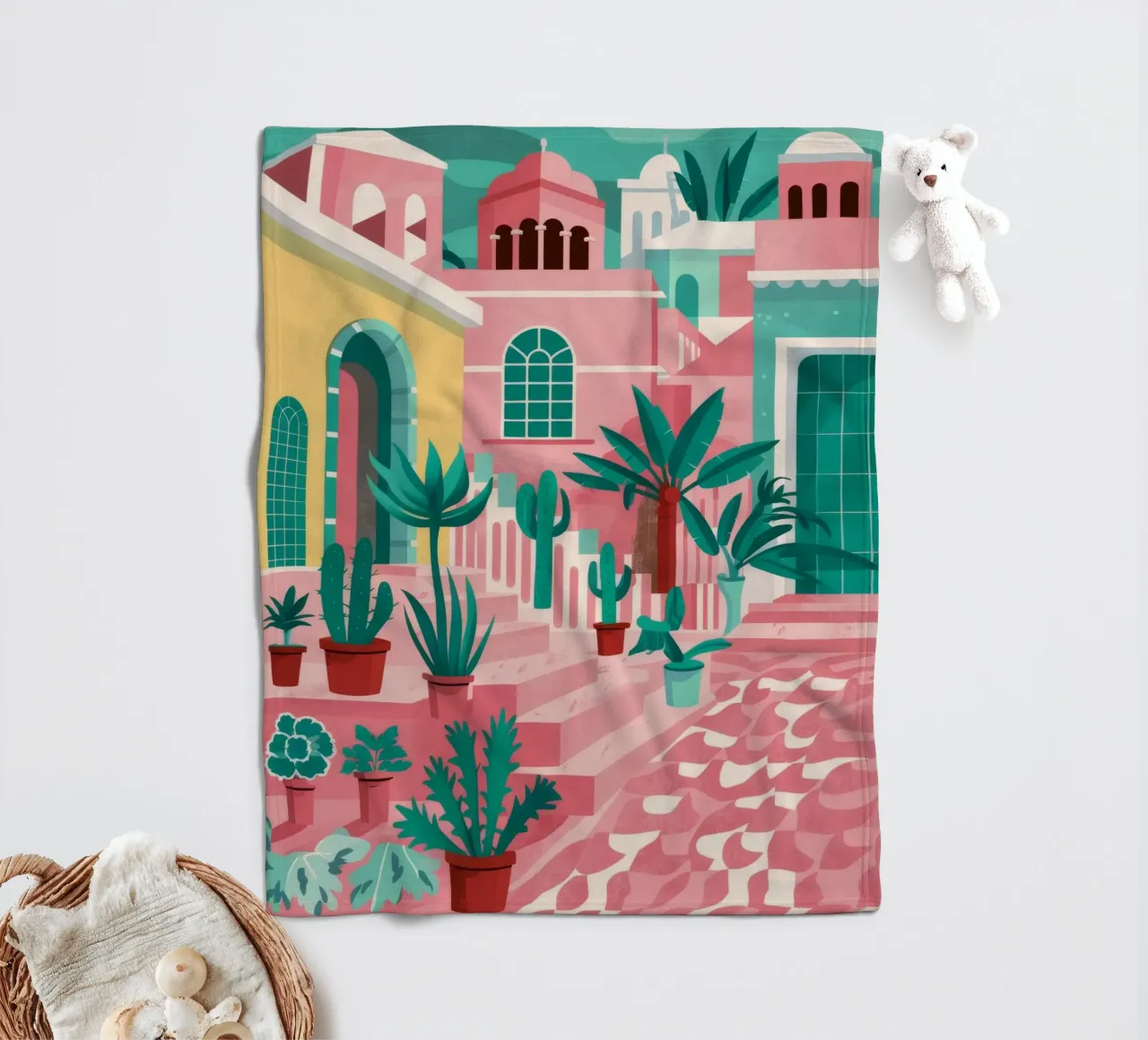 Pink Steps Courtyard fleece blanket by Muse Artworks