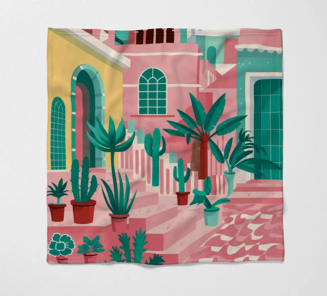 Pink Steps Courtyard fleece blanket by Muse Artworks