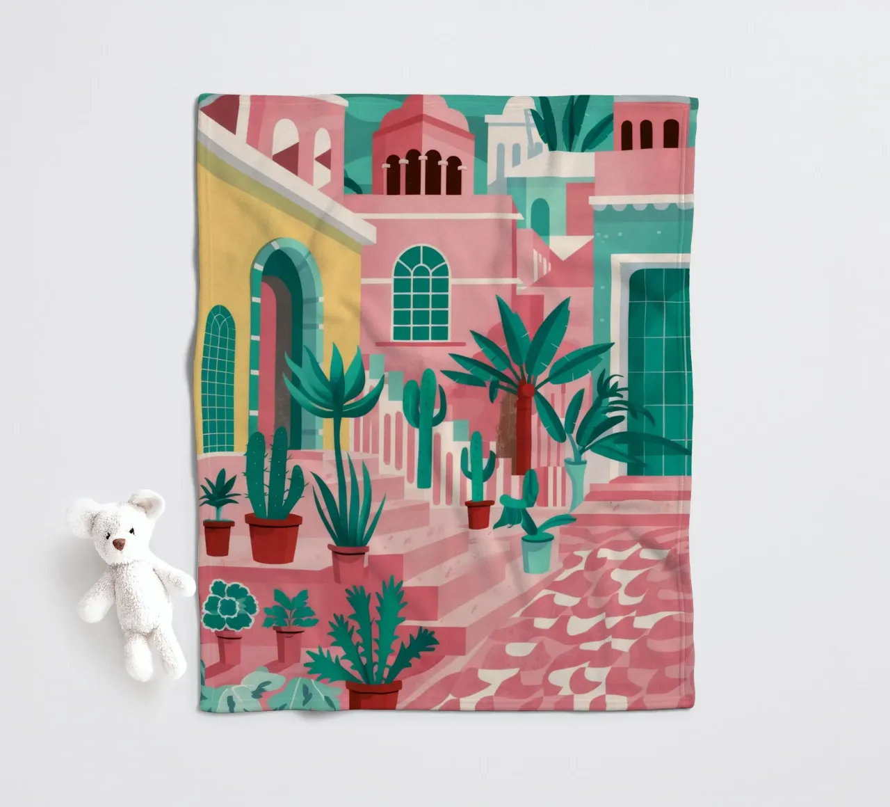 Pink Steps Courtyard fleece blanket by Muse Artworks