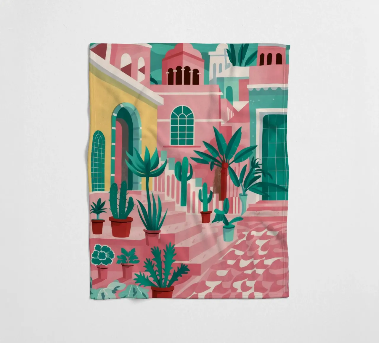 Pink Steps Courtyard fleece blanket by Muse Artworks