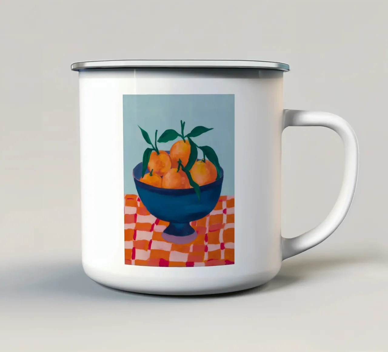 Arancioni in tessuto a scacchi tazza in smalto da Haven Fantasy