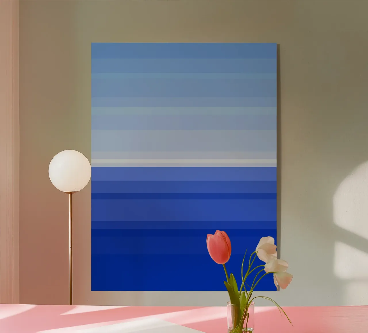 Vue de la mer, graphisme dans les tons bleus plexiglas de Lilou Art