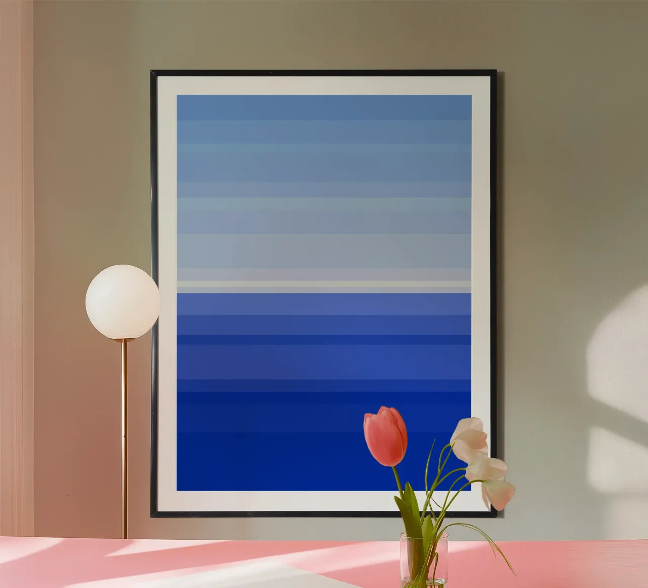 Vue de la mer, graphisme dans les tons bleus hahnemühle de Lilou Art