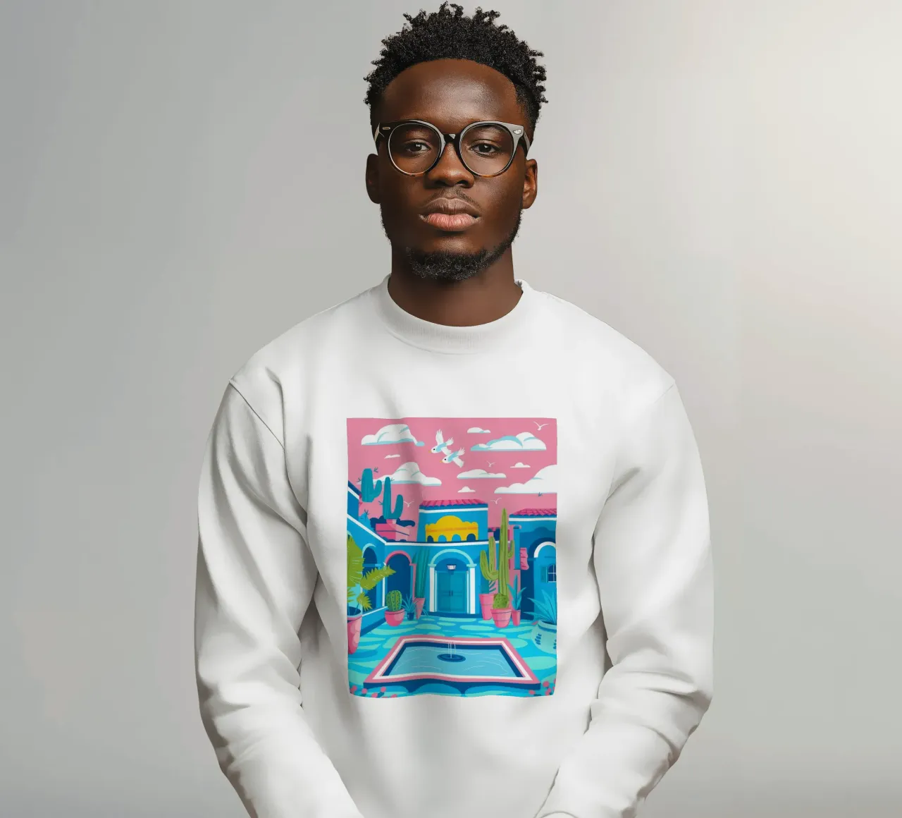 Azure Pool Courtyard sweatshirt by Muse Artworks