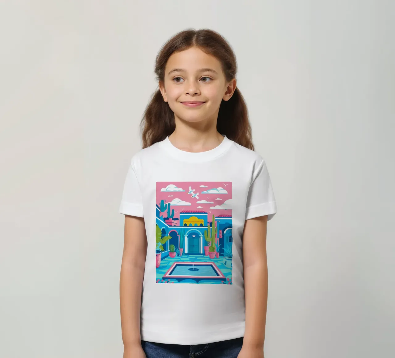 Azure Pool Courtyard kids t-shirt by Muse Artworks