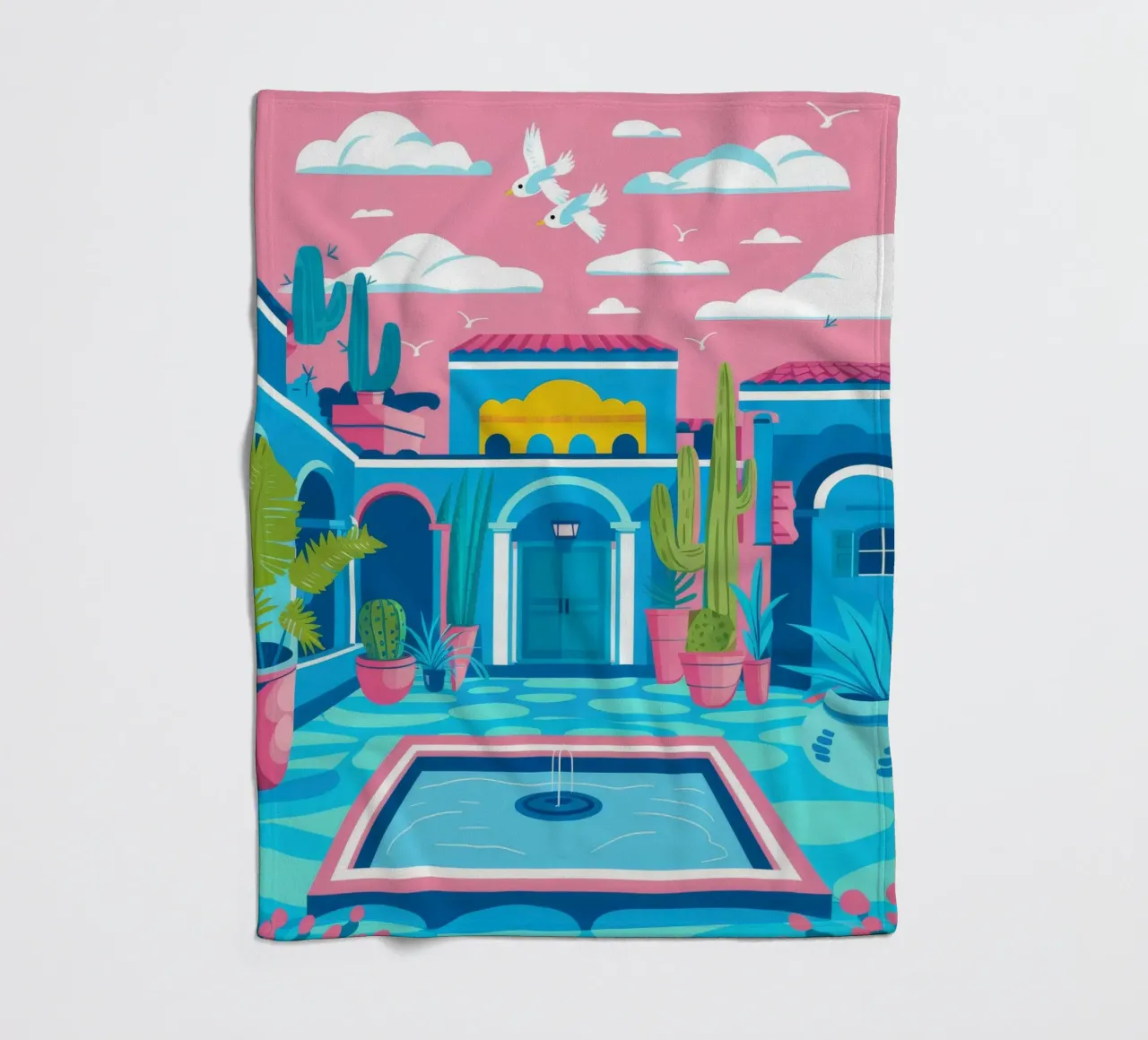 Azure Pool Courtyard fleece blanket by Muse Artworks