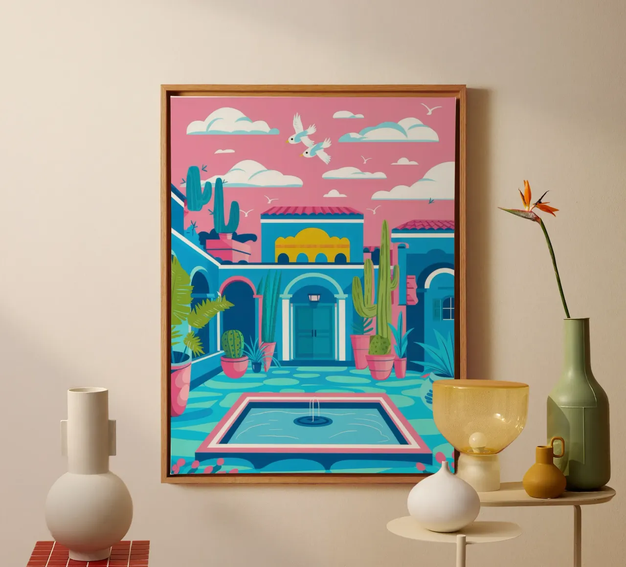 Azure Pool Courtyard canvas with Floater frame by Muse Artworks