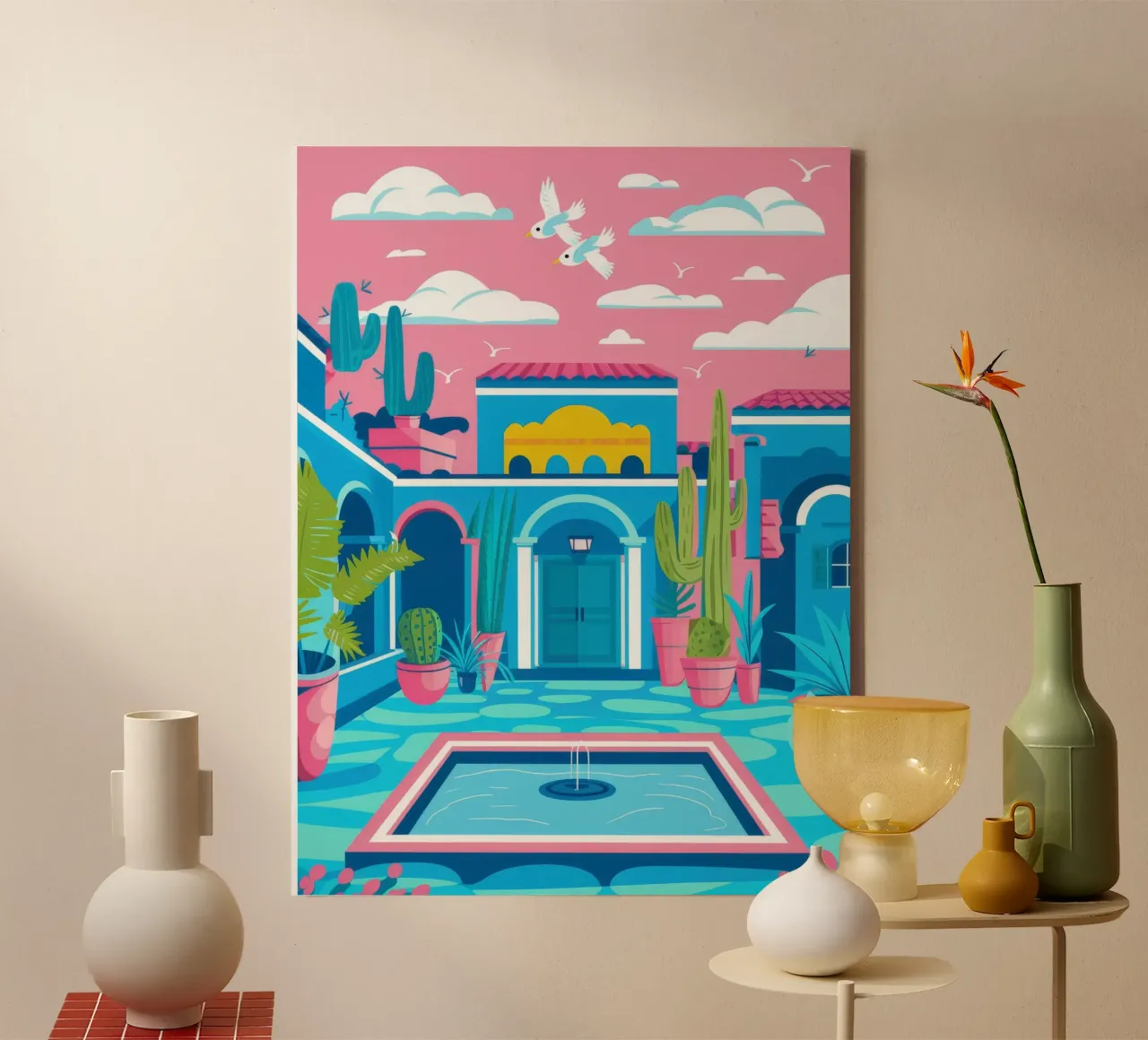 Azure Pool Courtyard canvas with Floater frame by Muse Artworks