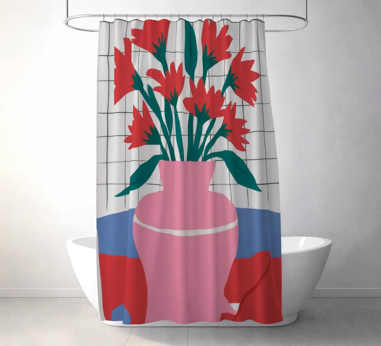 Pink Vase Grid shower curtain by Haven Fantasy