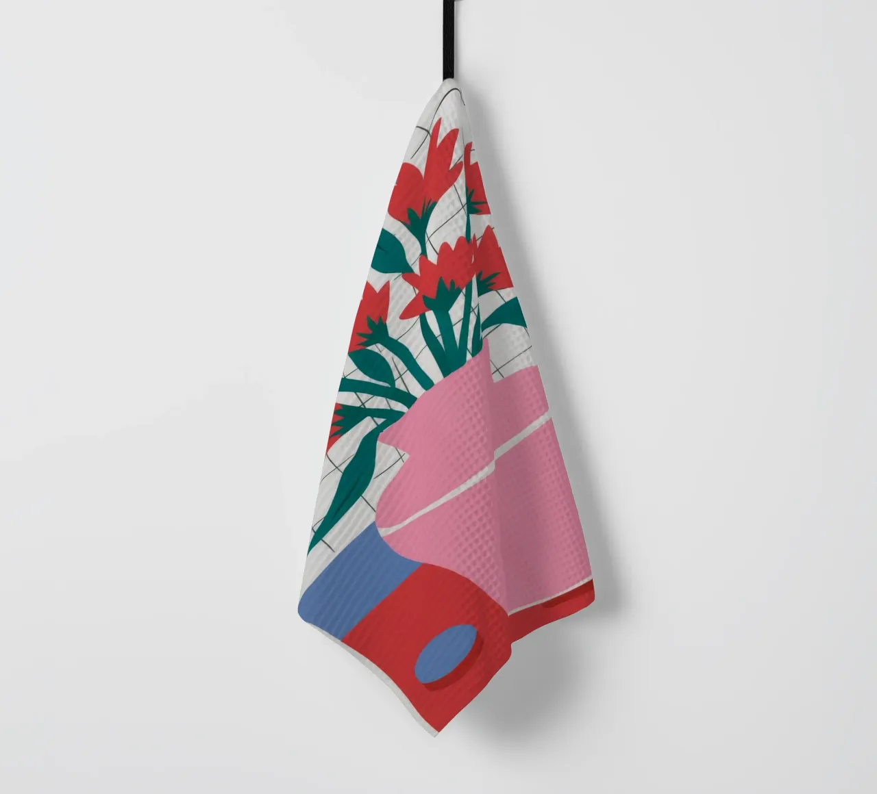 Pink Vase Grid tea towel by Haven Fantasy