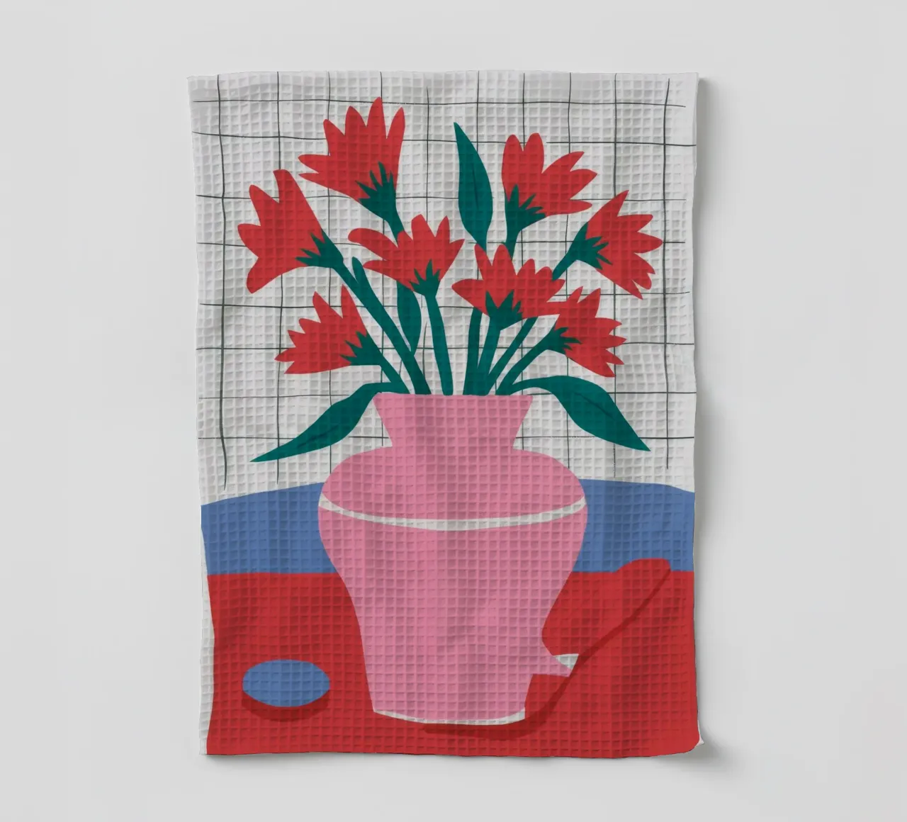 Pink Vase Grid tea towel by Haven Fantasy