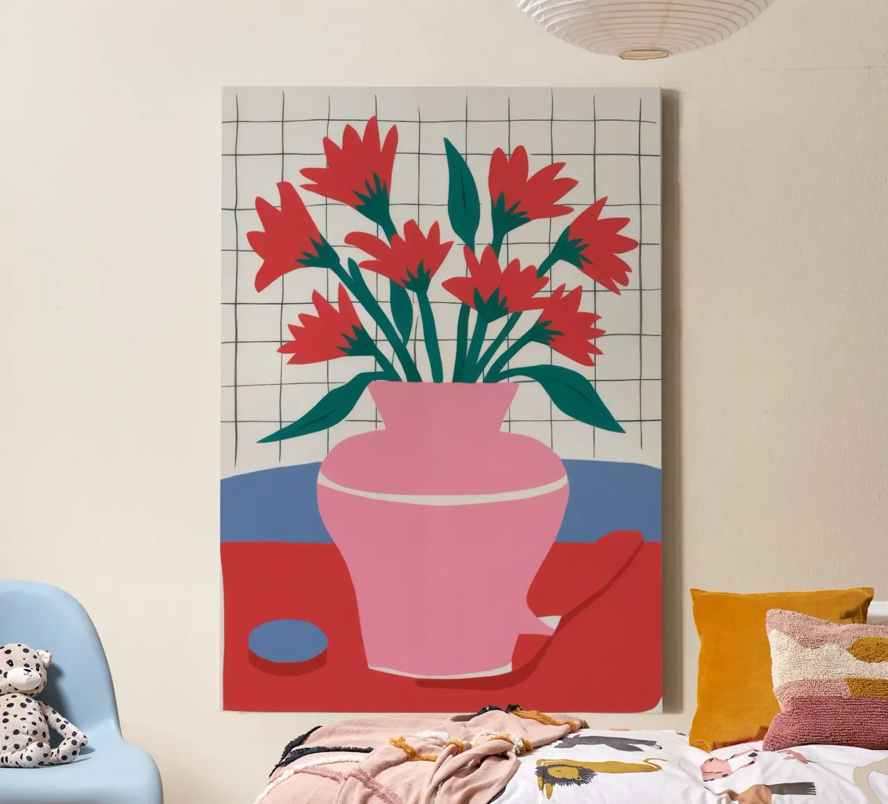 Pink Vase Grid canvas van Haven Fantasy