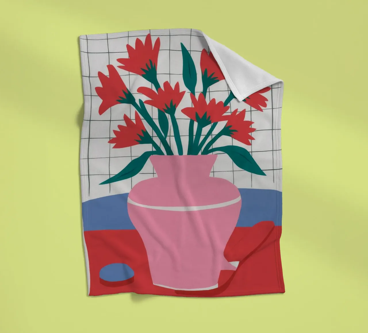 Pink Vase Grid fleece blanket by Haven Fantasy