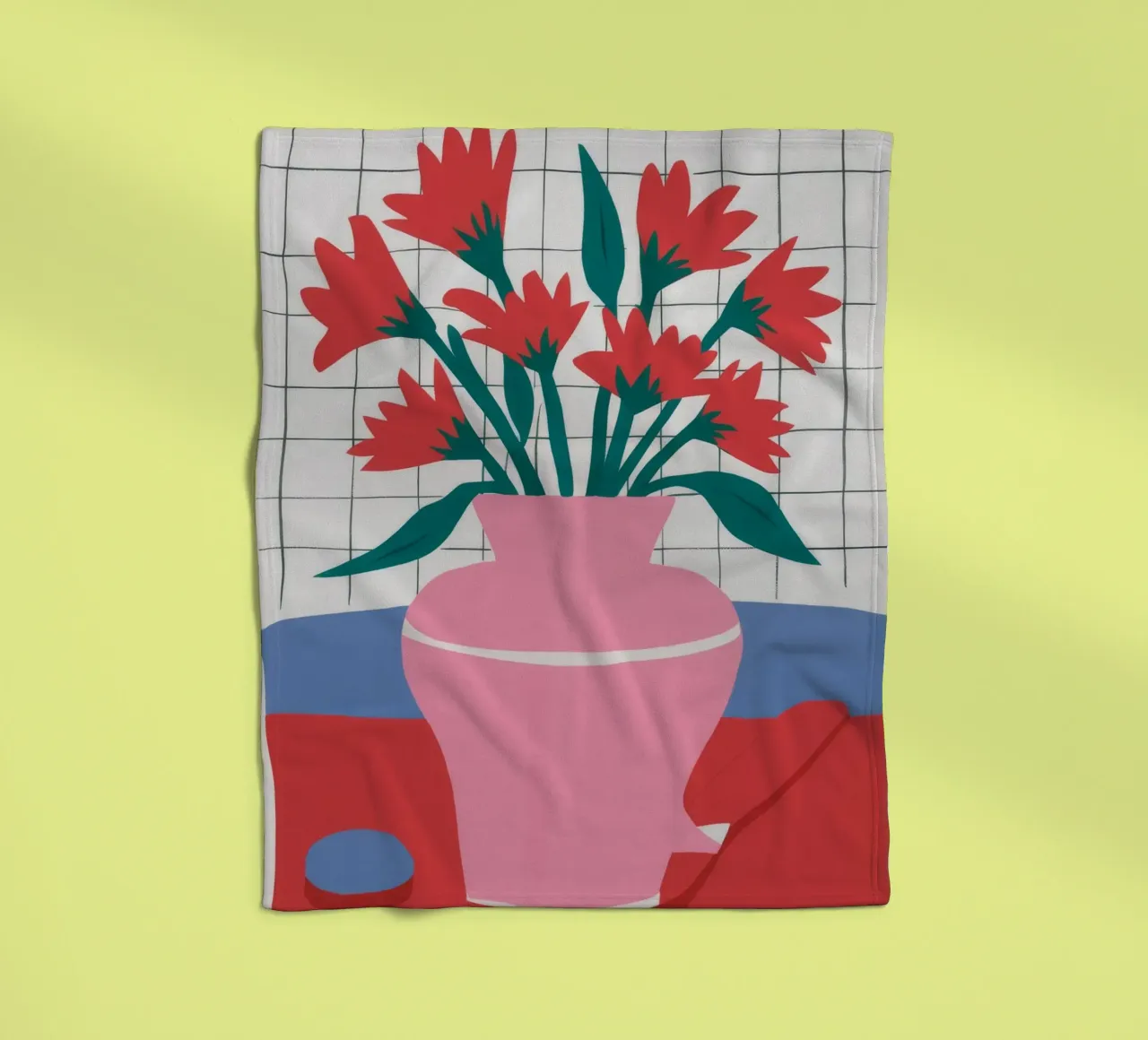 Pink Vase Grid fleece blanket by Haven Fantasy