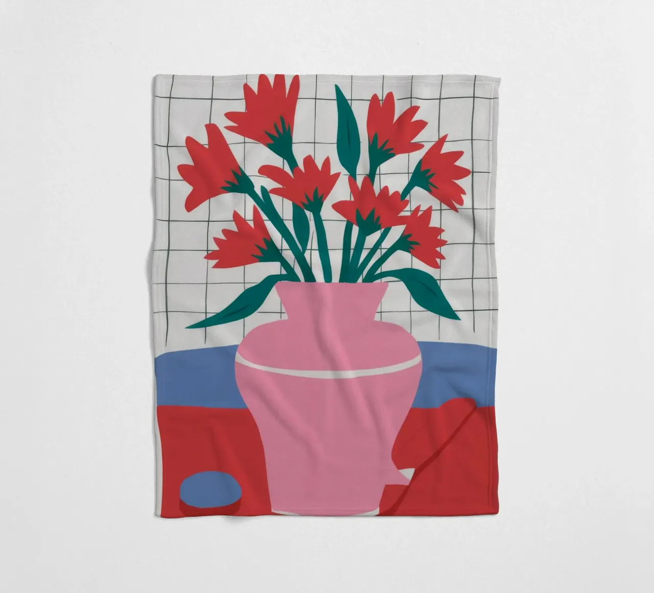 Pink Vase Grid fleece blanket by Haven Fantasy