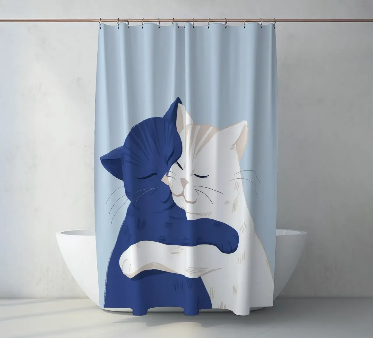 Feline Friendship Hug shower curtain by Muse Artworks