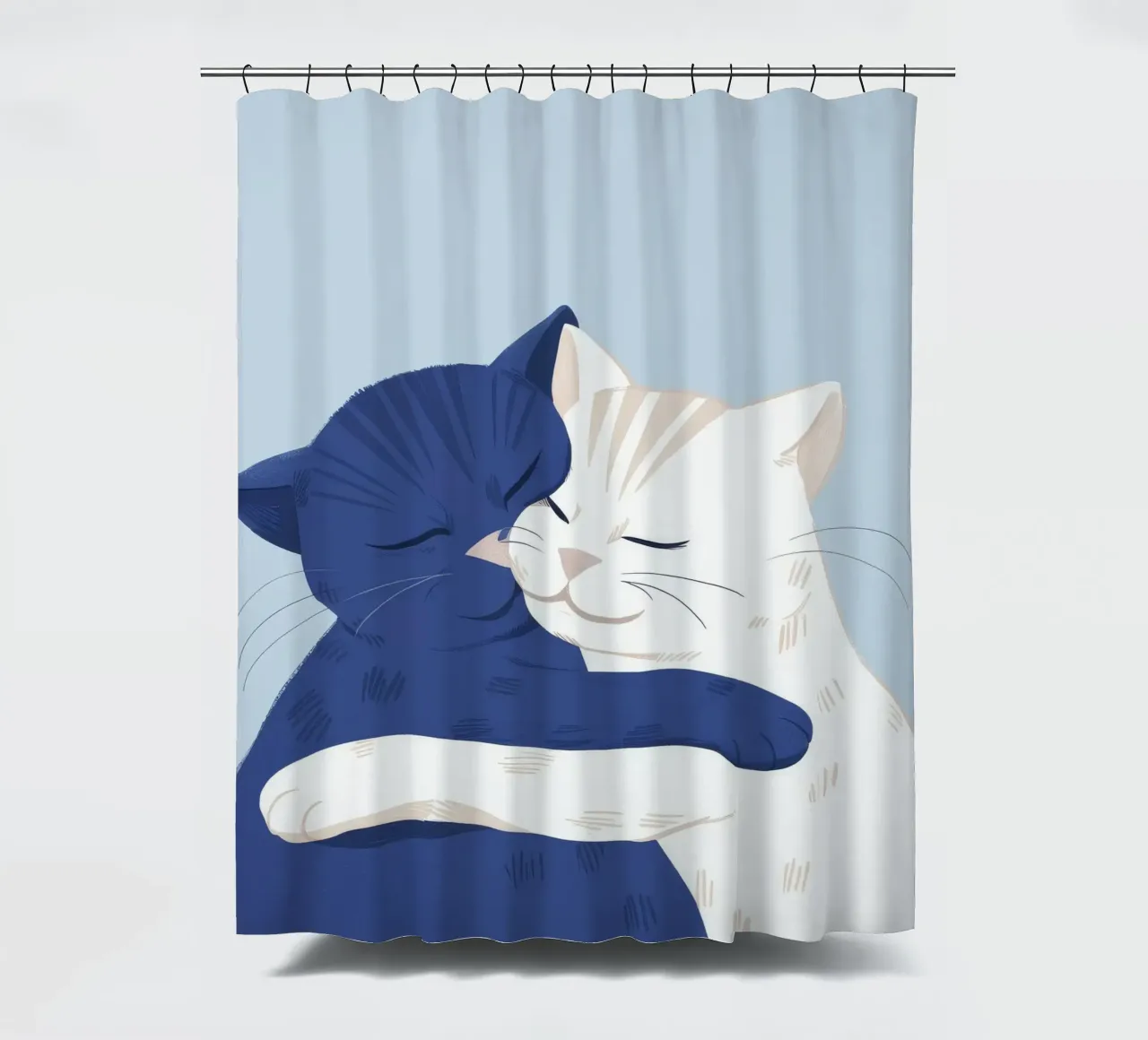 Feline Friendship Hug shower curtain by Muse Artworks