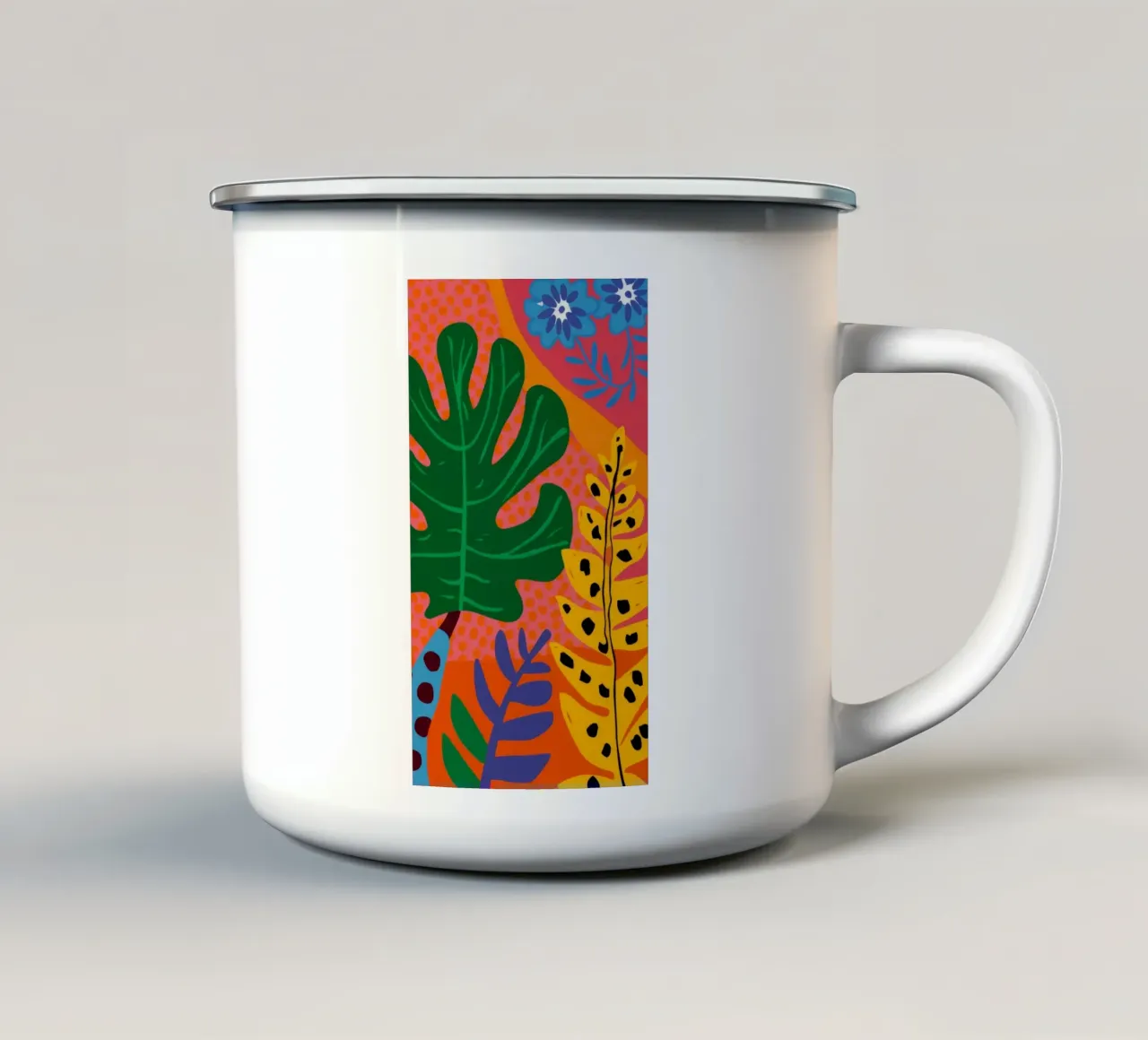 Monstera arancione a strisce tazza in smalto da Muse Artworks