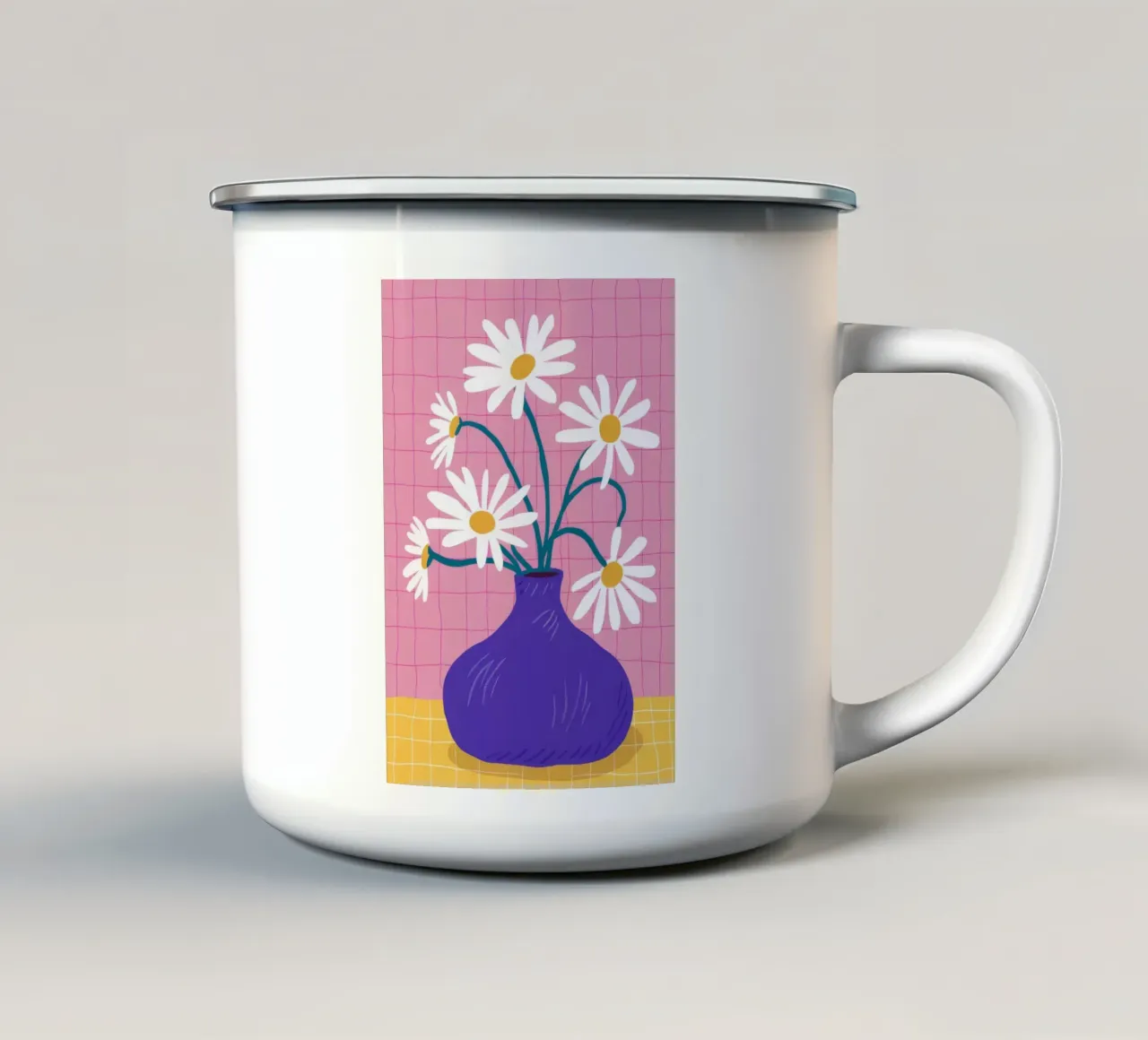 Margherite in vaso viola tazza in smalto da FadeAura