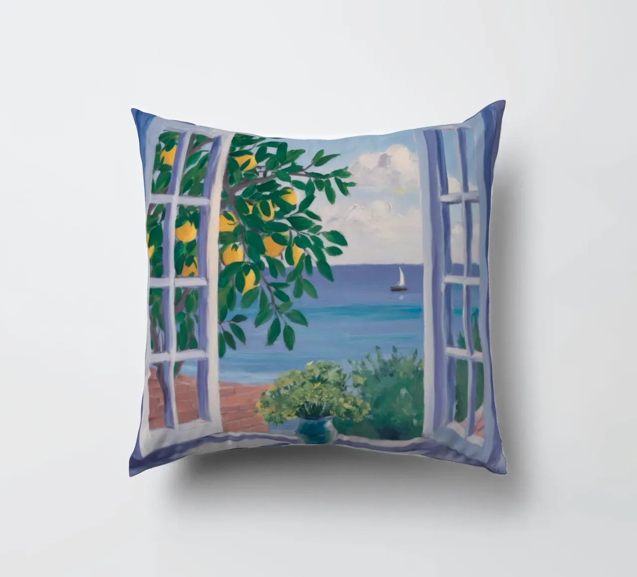 Open Window Seascape decorative cushion by FadeAura
