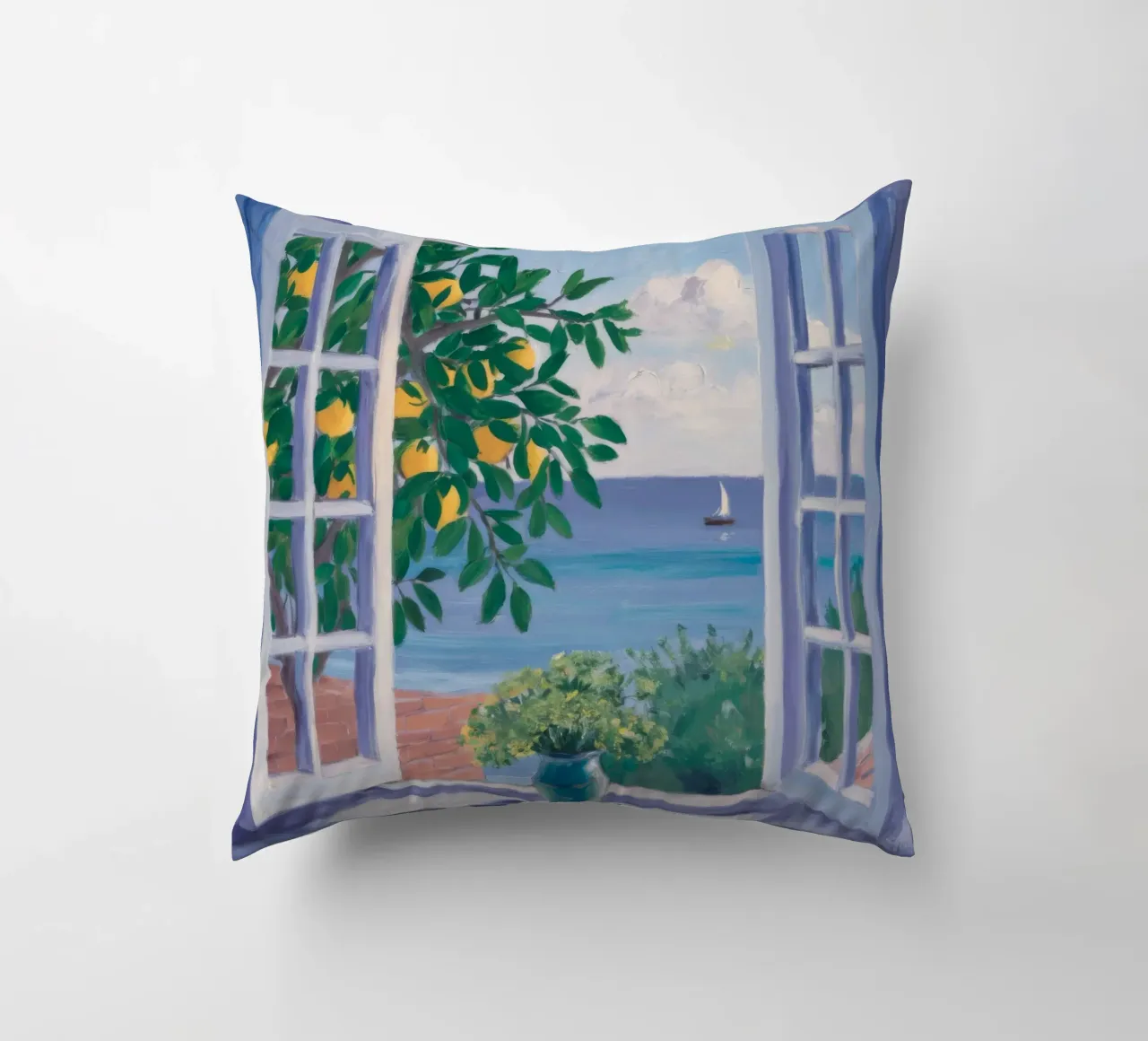 Open Window Seascape decorative cushion by FadeAura