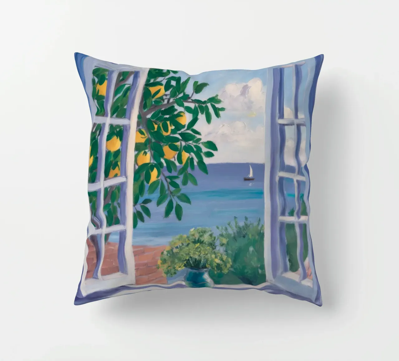 Open Window Seascape decorative cushion by FadeAura