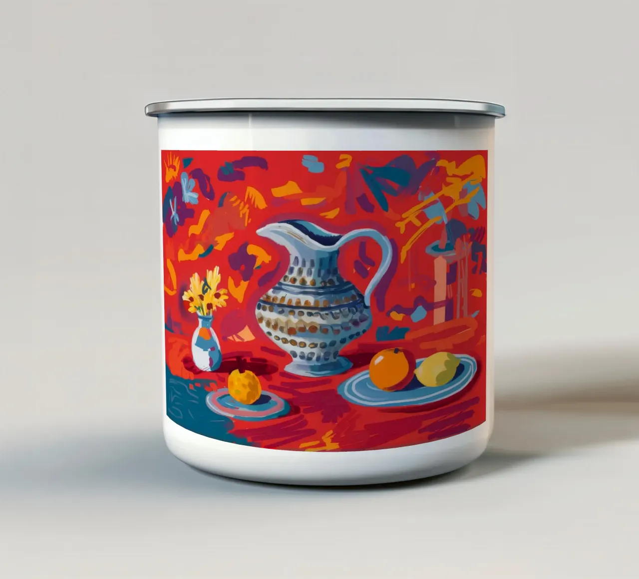 Brocca ornata Fiori rossi tazza in smalto da Stone Decade