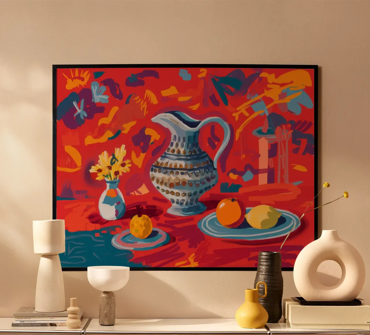 Jarra ornamentada Flores rojas poster de Stone Decade
