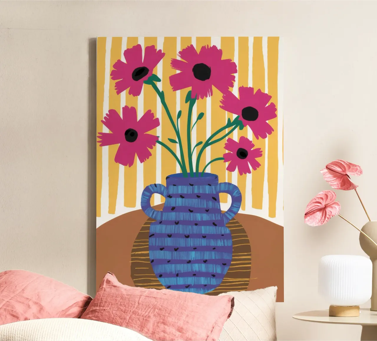 Blauw gestippelde vaas canvas met Baklijst van Haven Fantasy