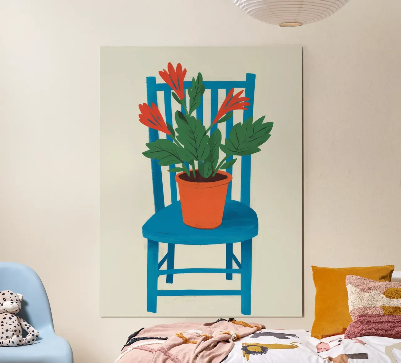 Geranio blu della sedia poster con telaio in legno da Muse Artworks