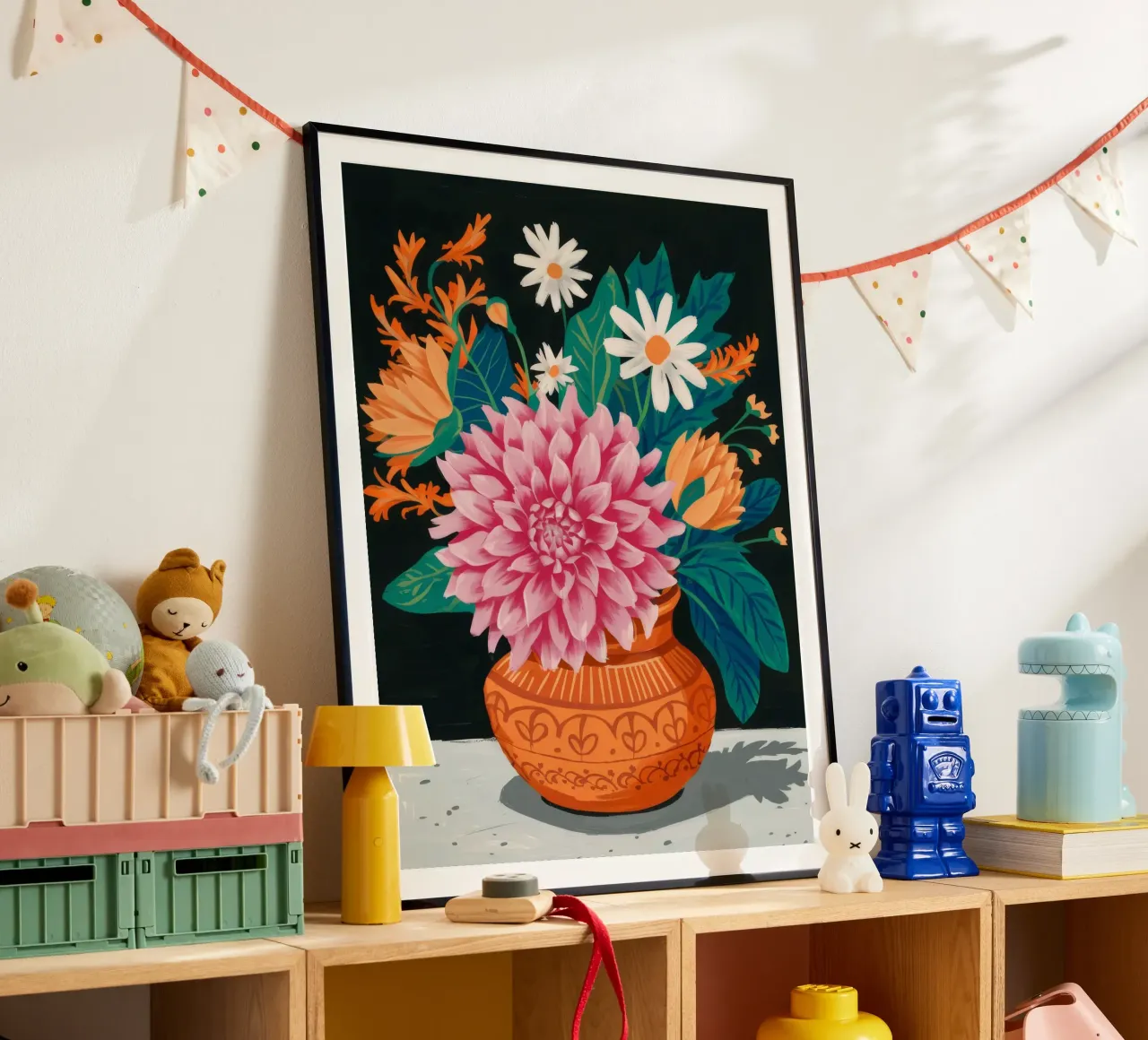 Terracotta Pot Daliahs poster con telaio in plastica da FadeAura