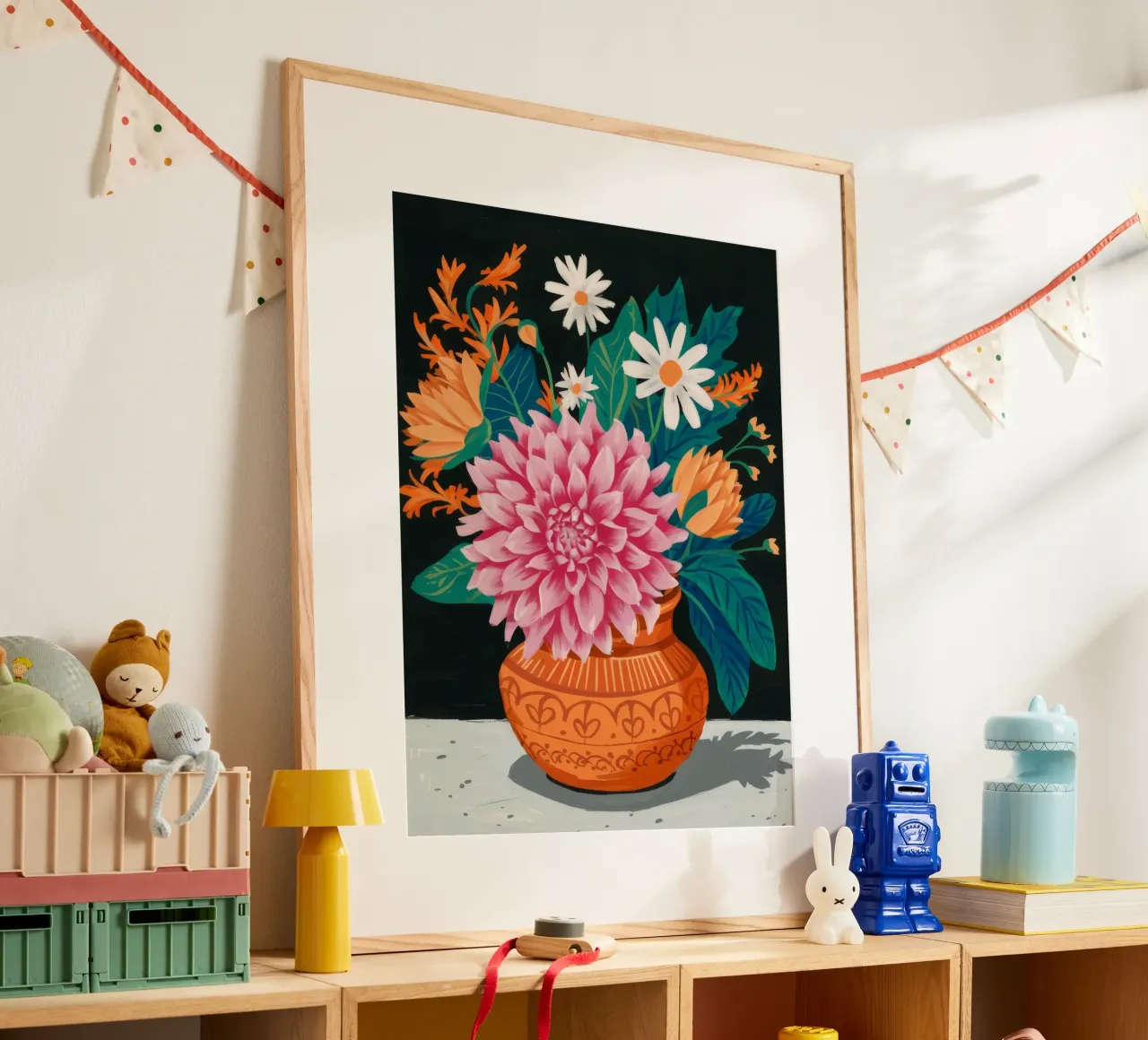 Terracotta Pot Daliahs poster con telaio in plastica da FadeAura