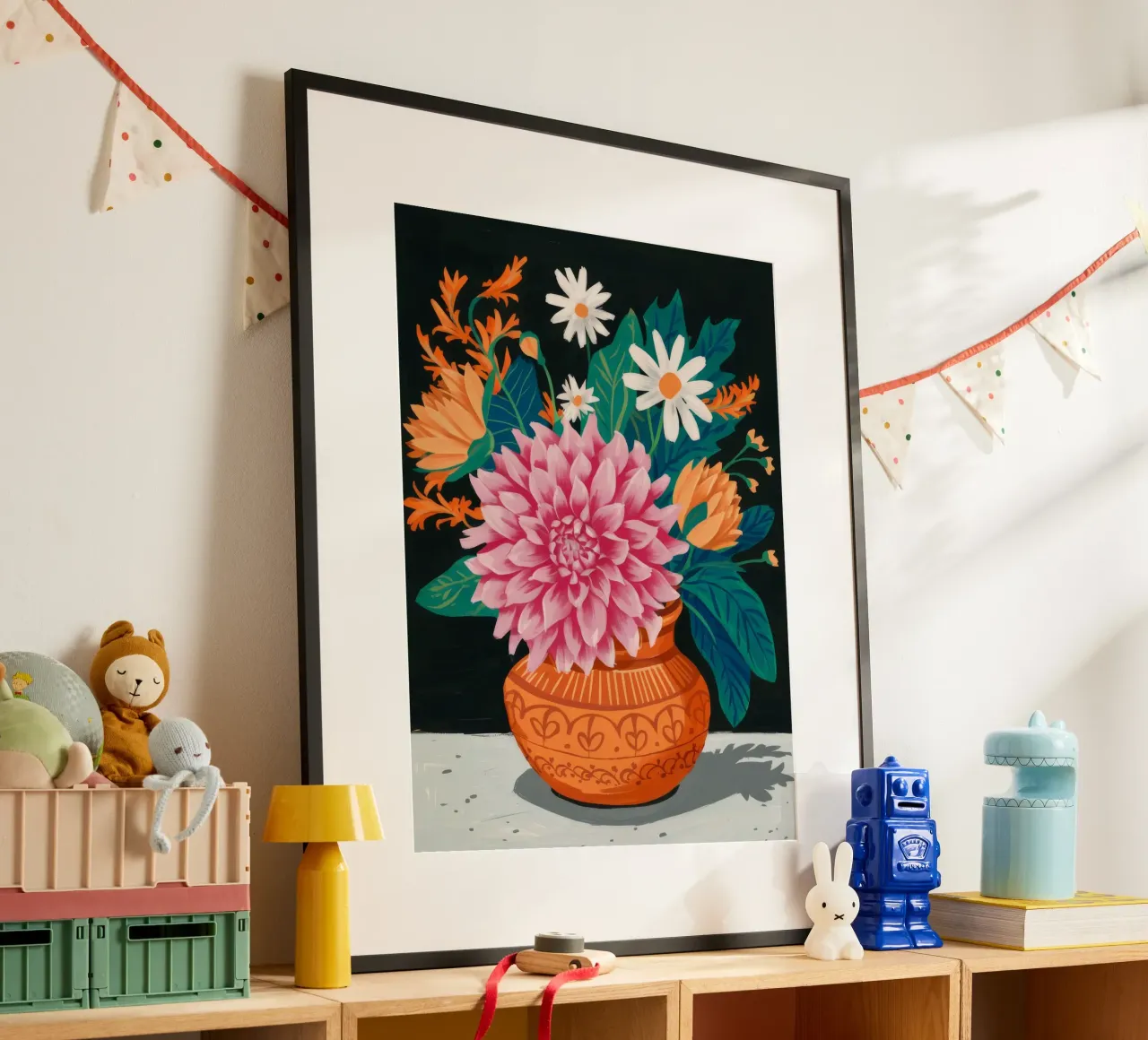 Terracotta Pot Daliahs poster con telaio in plastica da FadeAura