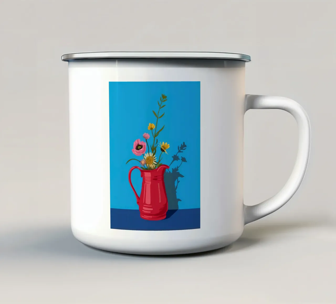 Brocca rossa Fiori blu tazza in smalto da Muse Artworks
