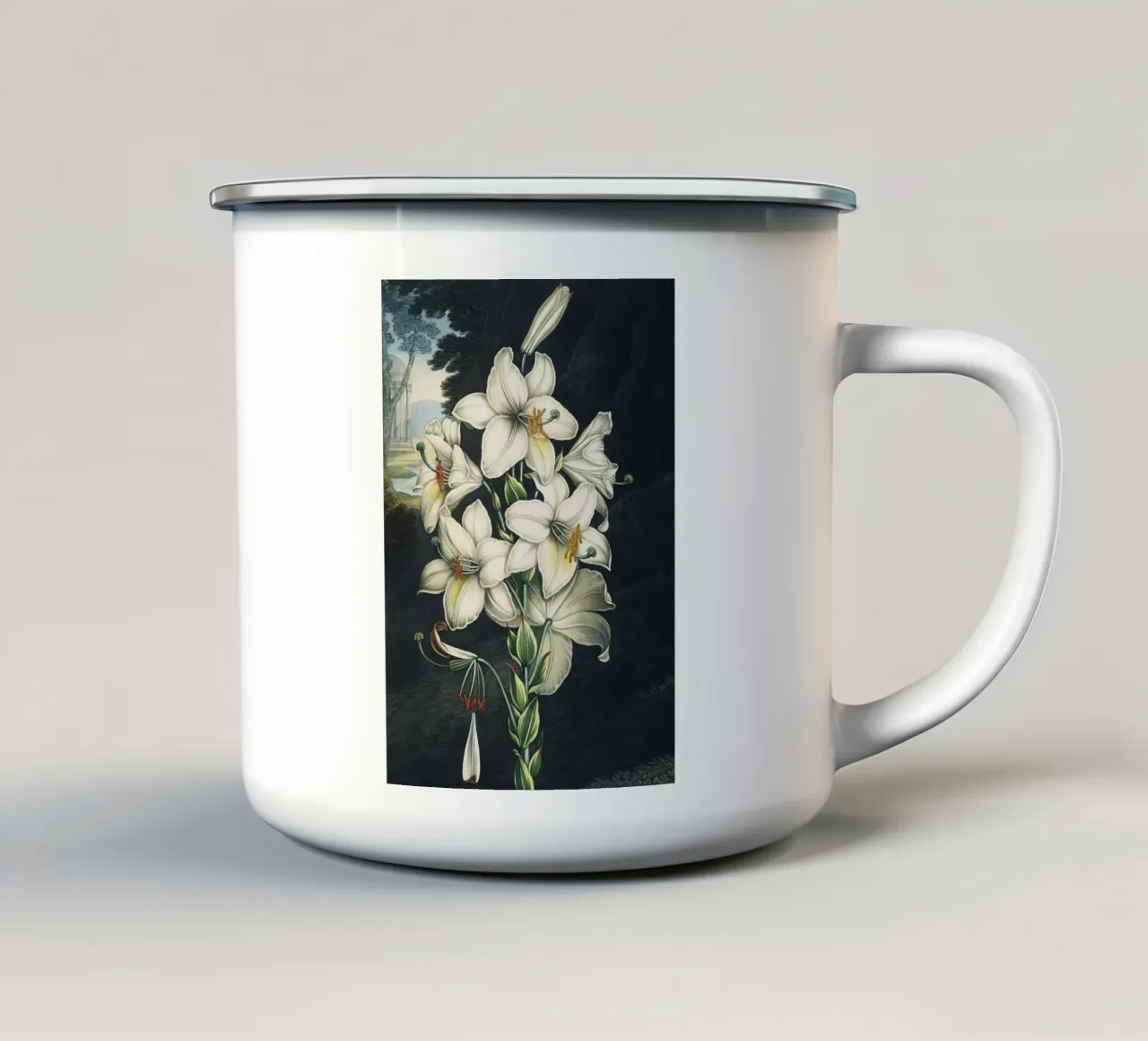 Vintage Thornton 2 White Lily emaille mok van Vintage Print Collection