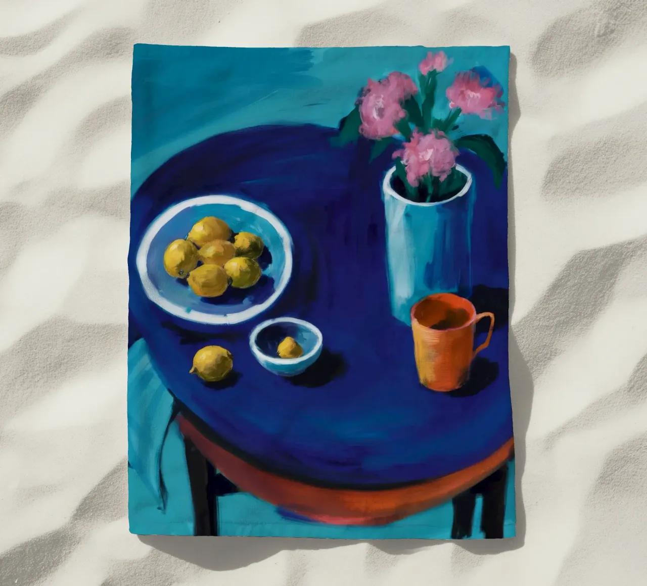 Tazza arancione Blue Table telo mare da Stone Decade