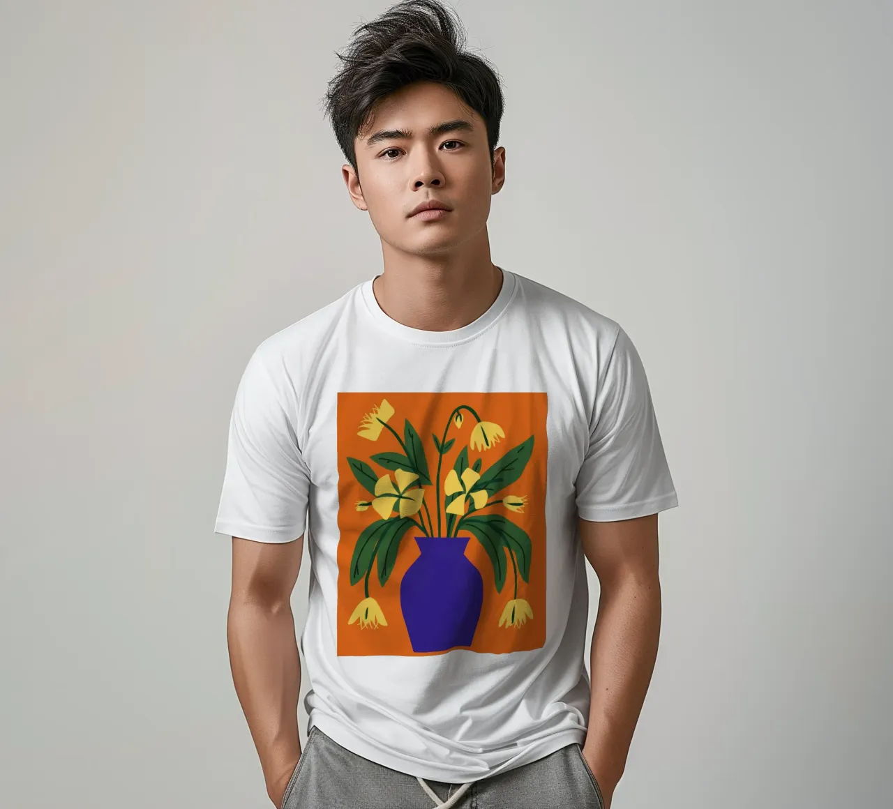 Yellow Tulip Blue Vase t-shirt by Haven Fantasy