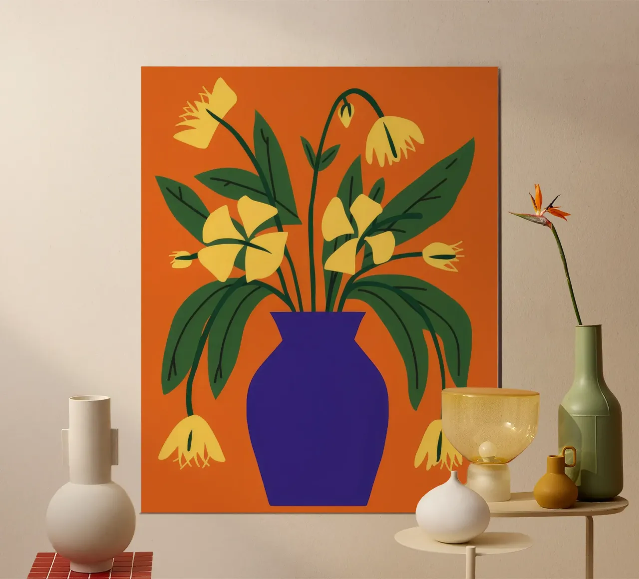 Vase bleu tulipe jaune poster de Haven Fantasy