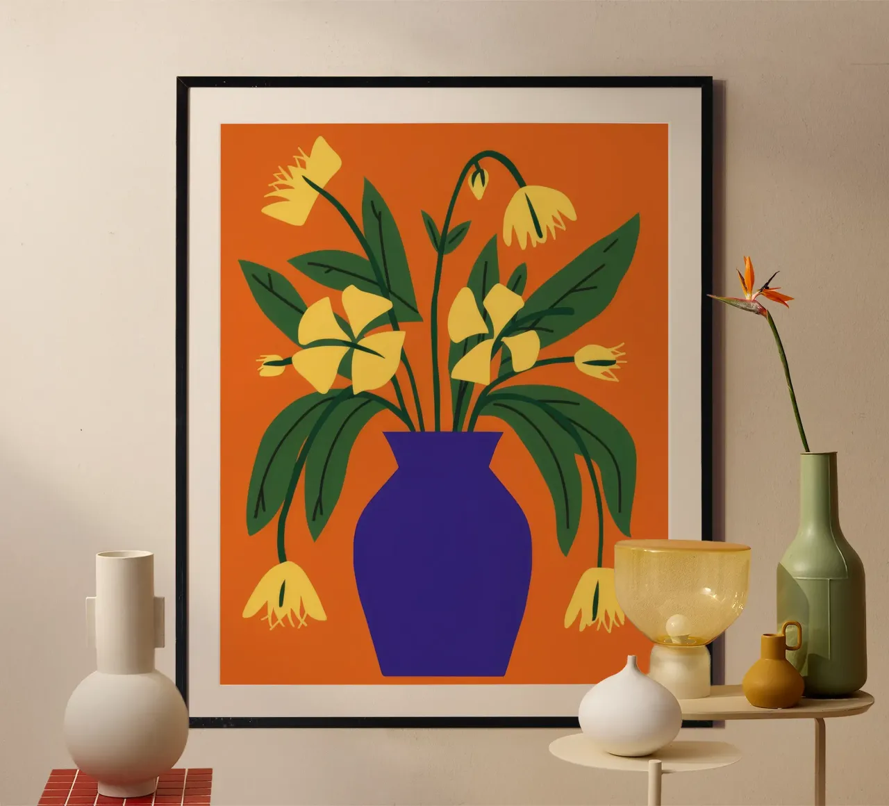 Vase bleu tulipe jaune poster de Haven Fantasy