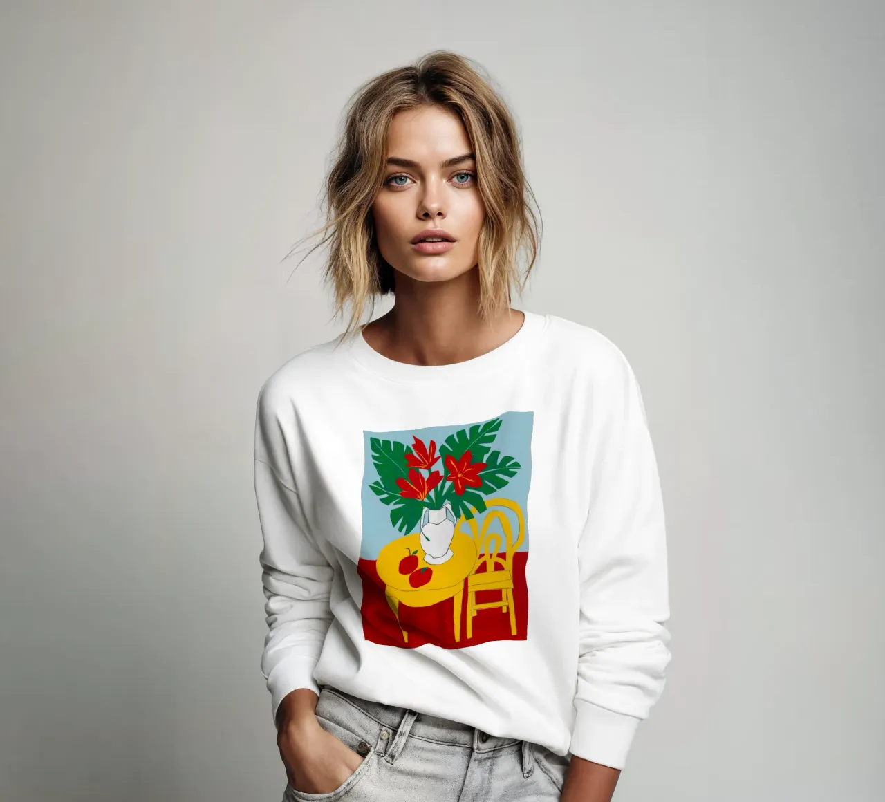 Table rouge Chaise jaune sweat de Muse Artworks