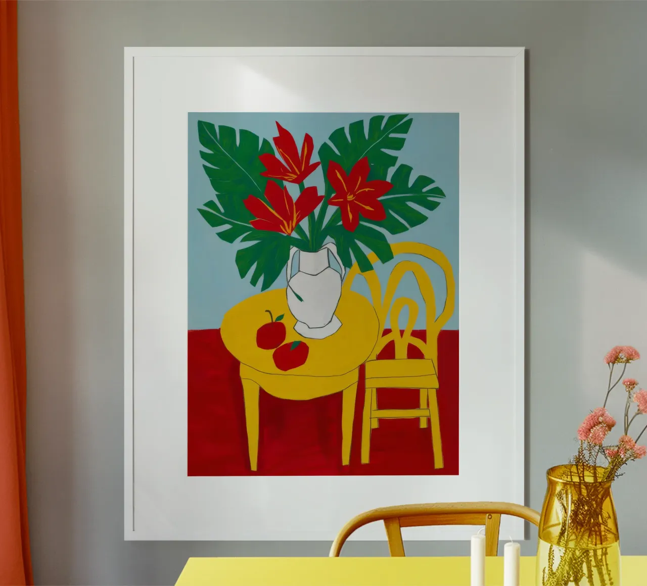Table rouge Chaise jaune hahnemühle de Muse Artworks