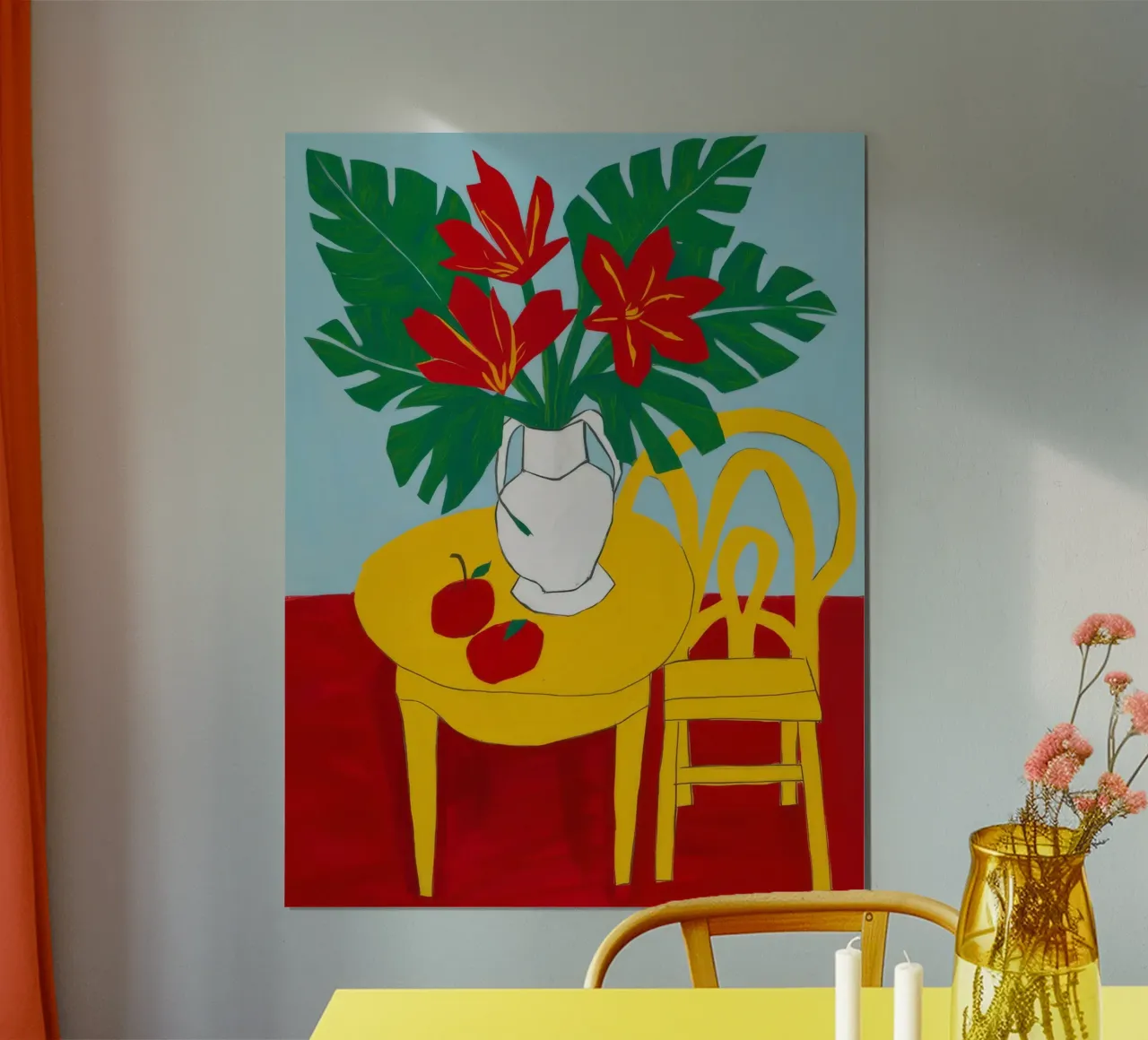 Table rouge Chaise jaune hahnemühle de Muse Artworks