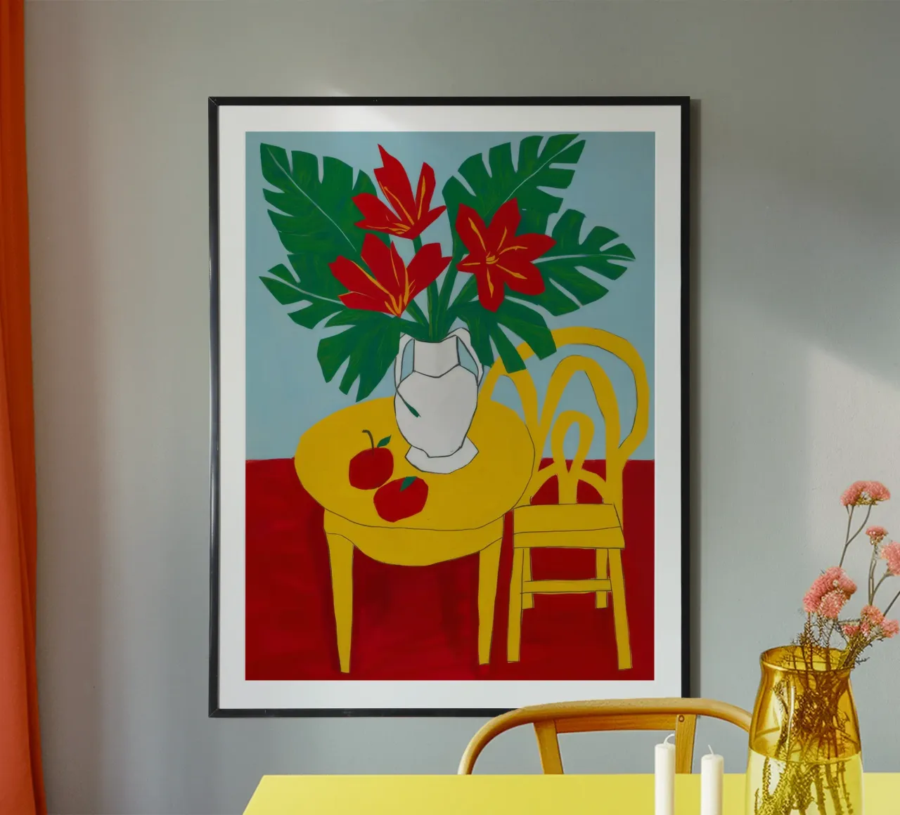Table rouge Chaise jaune hahnemühle de Muse Artworks