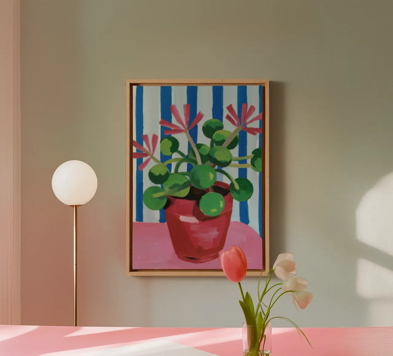 Plante verte en pot rayée toile avec Caisse américaine de FadeAura