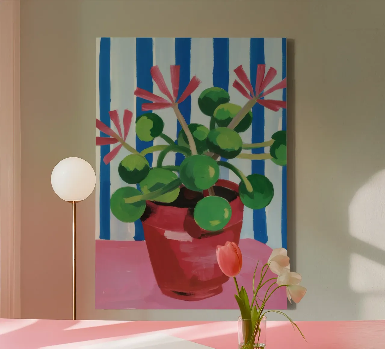 Plante verte en pot rayée toile avec Caisse américaine de FadeAura