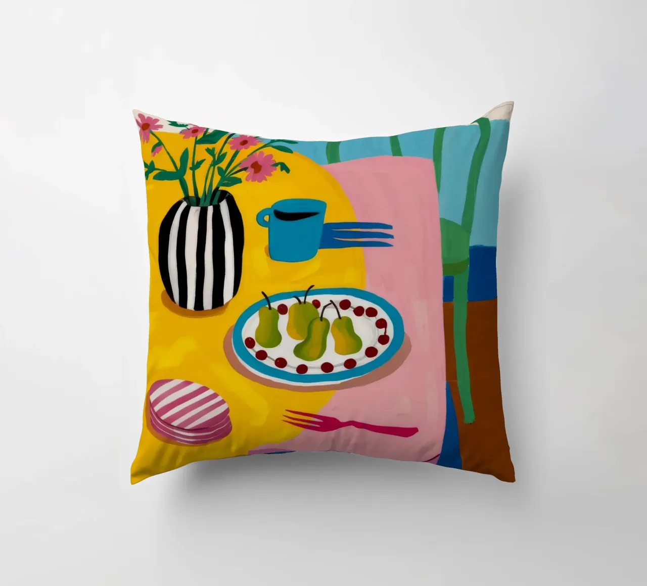 Checkered Table Flowers decorative cushion by Muse Artworks