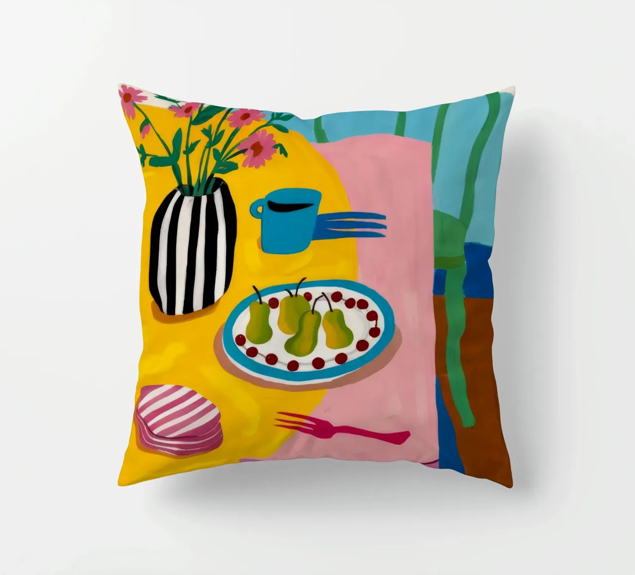 Checkered Table Flowers decorative cushion by Muse Artworks