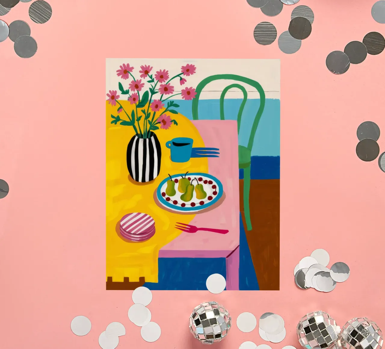 Checkered Table Flowers sticker by Muse Artworks