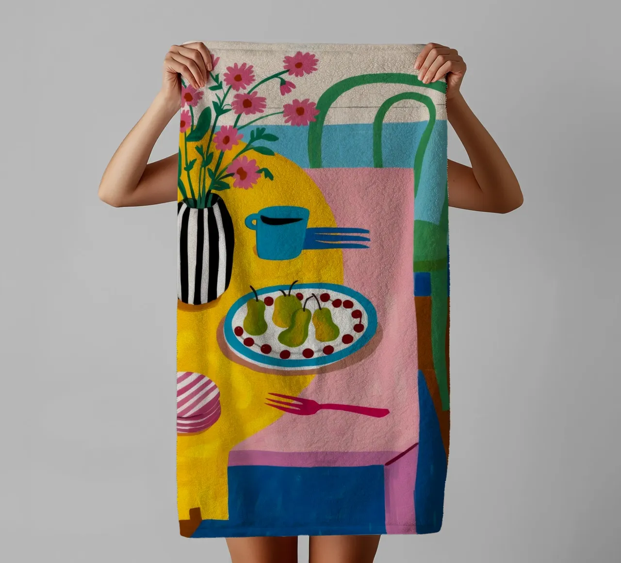 Fleurs de table à carreaux serviette de bain de Muse Artworks