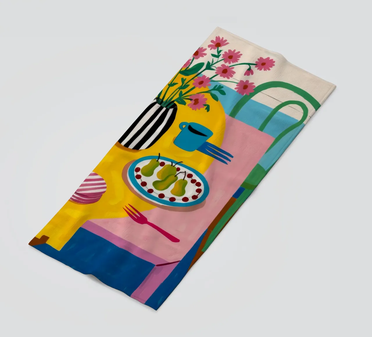 Checkered Table Flowers beach towel by Muse Artworks